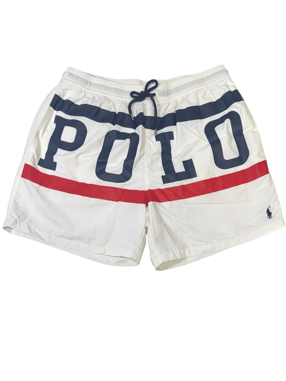 Polo Ralph Lauren Men’s XL Swim Trunks Big Logo White Red Navy 5.5”